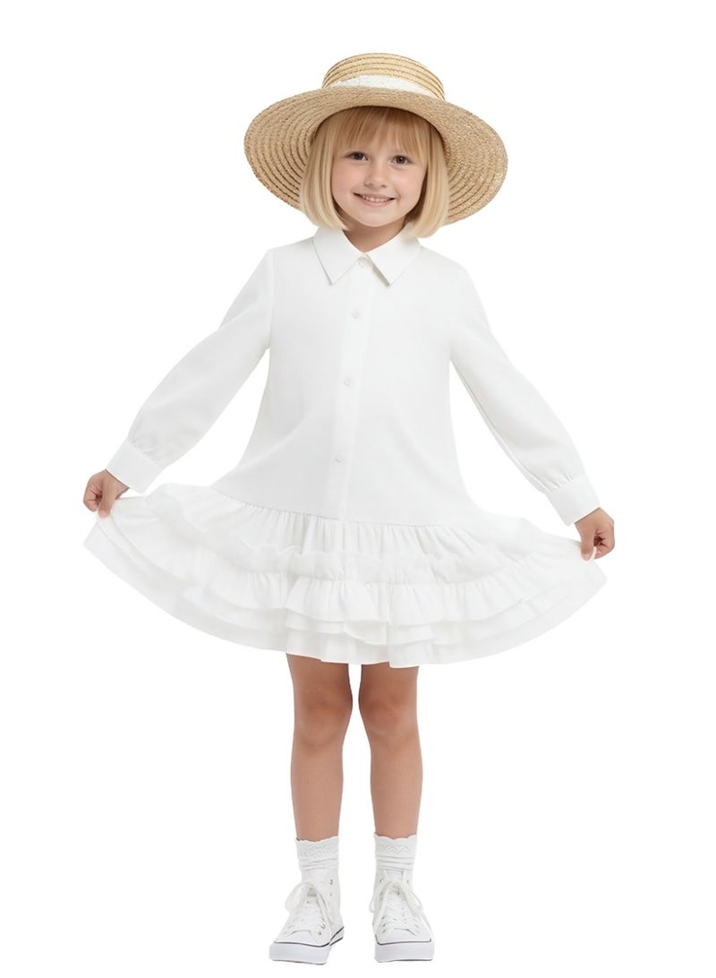WiNi BEE Girls Shirt Dress Long Sleeve with Ruffles - Button Down Collared Dress for School,Family Photos, Toddler Girl Dress 2T-3T, Little Girl 4-10 Years - Image 1